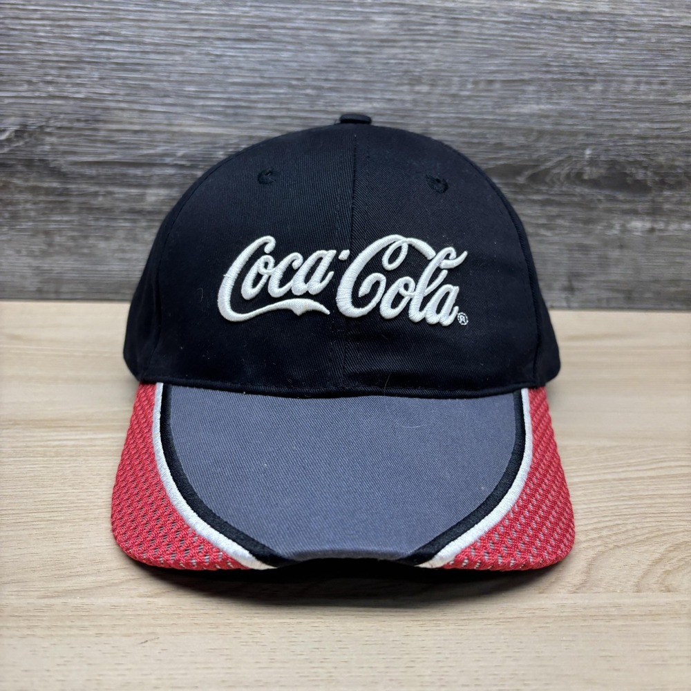 Coca-Cola Hat Cap Strap Back Mens One Size Black Red Gray Baseball Logo Promo